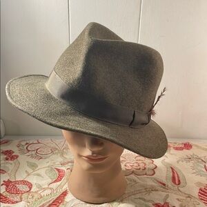 Vtg Joseph E. Ward "Sussex" Classic Green Gray Unisex Feathered Wool Fedora Hat